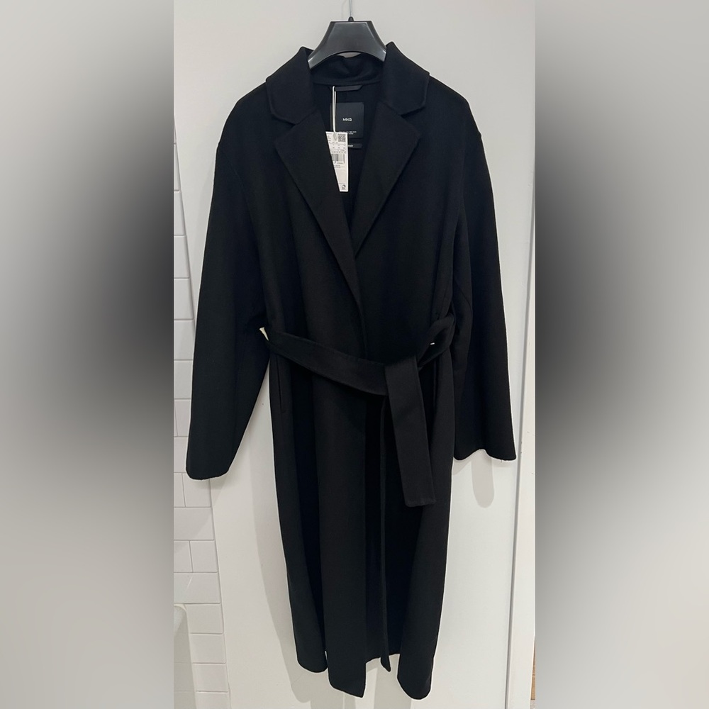 Mango Black Handmade Wool Coat with Belt